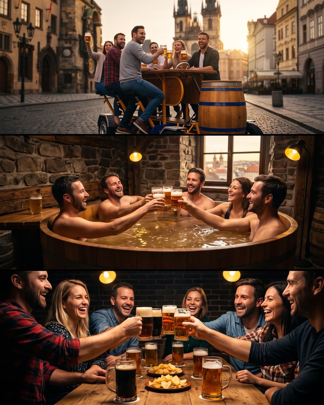 A group on a pedal beer bike in Prague