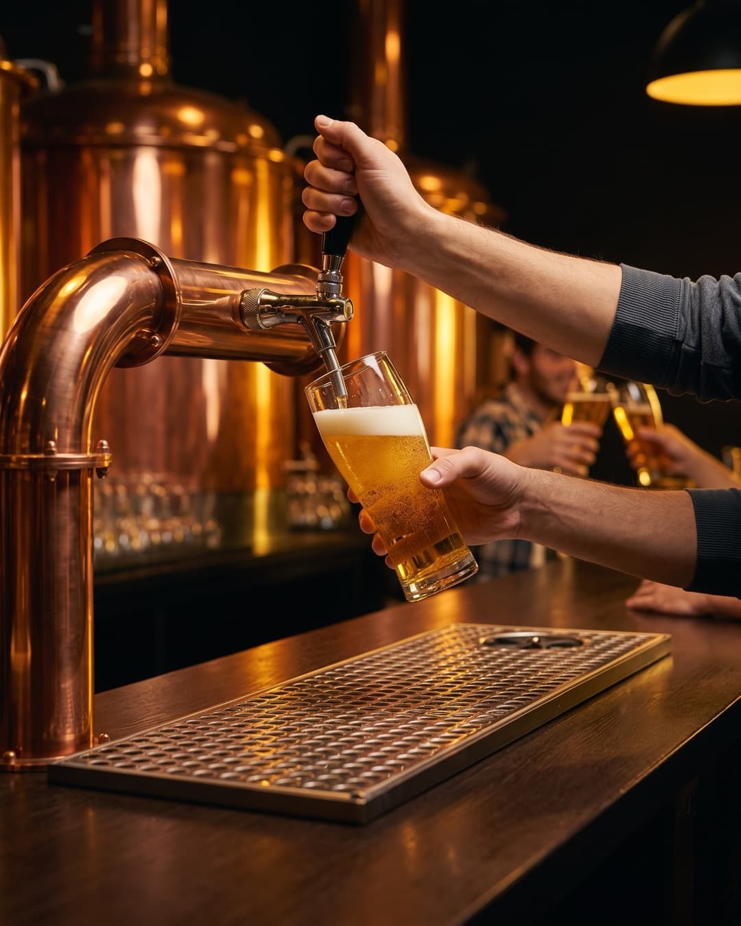 Draught beer on a brewery bar