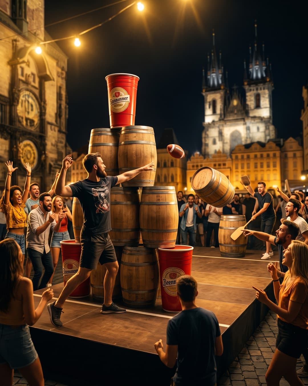 Football thrown into a barrel