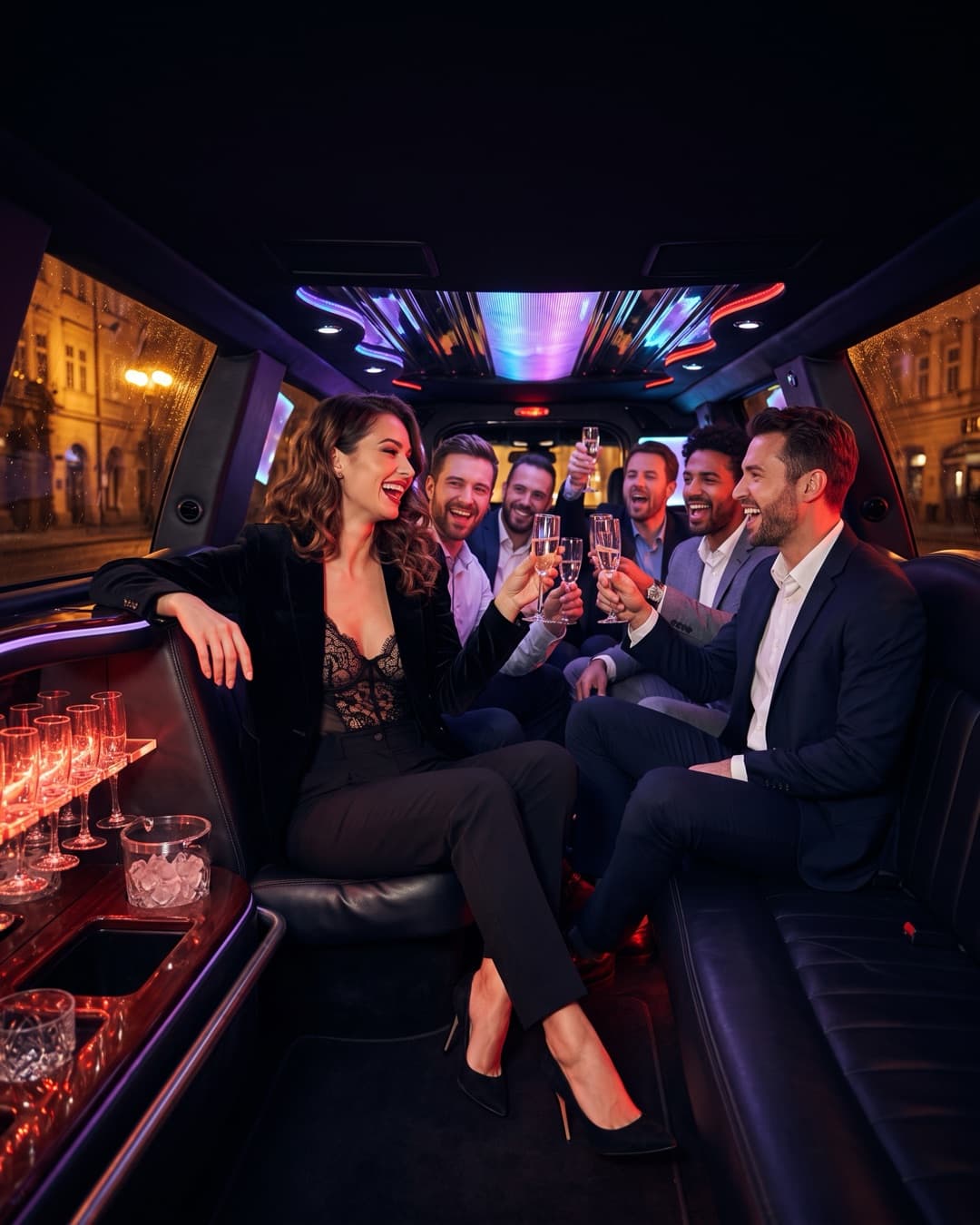 Group boarding a Lincoln limo