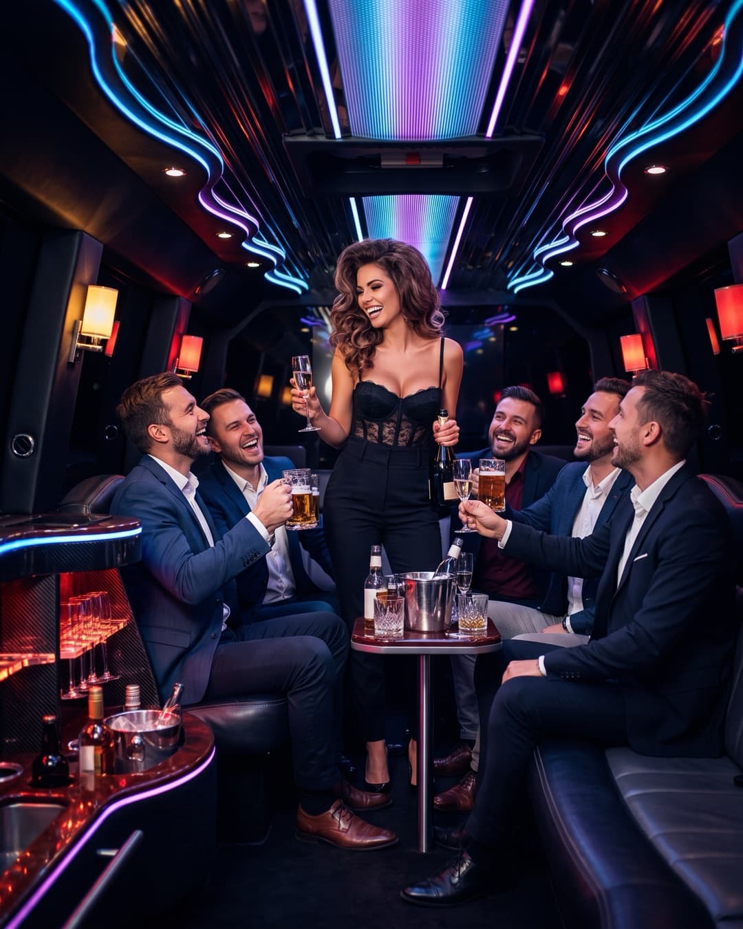 Gruppo accanto a un Hummer stretch