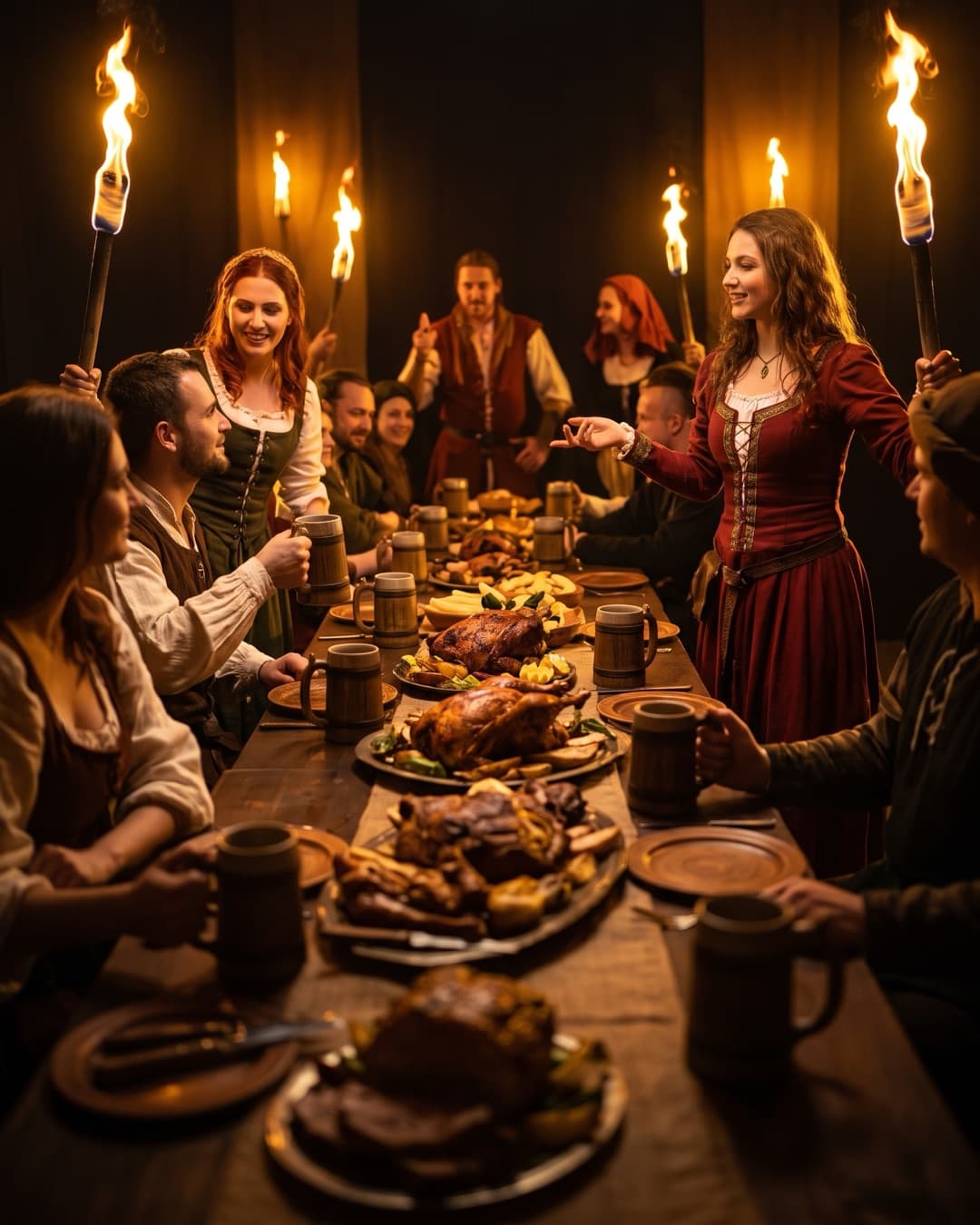 Feast table in a tavern