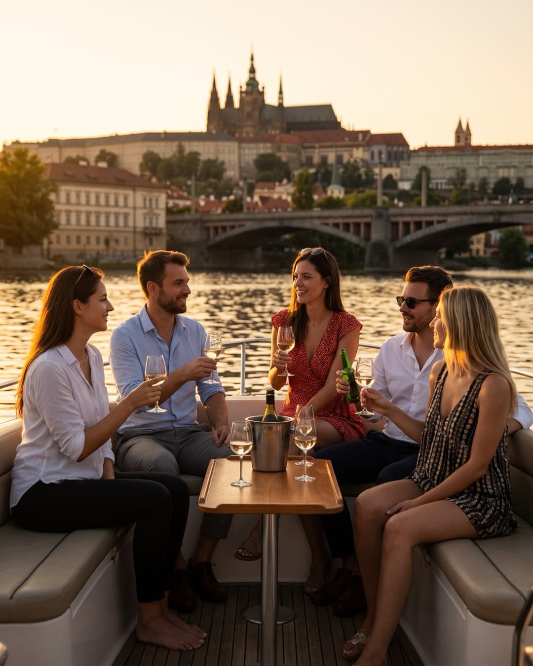 Friends on a mini yacht