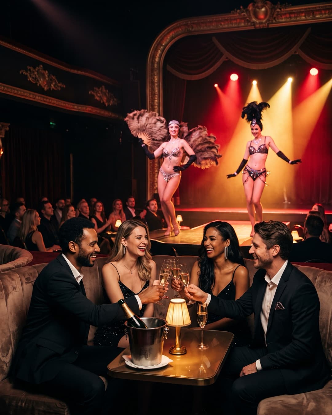 Gruppo a un tavolo VIP del cabaret