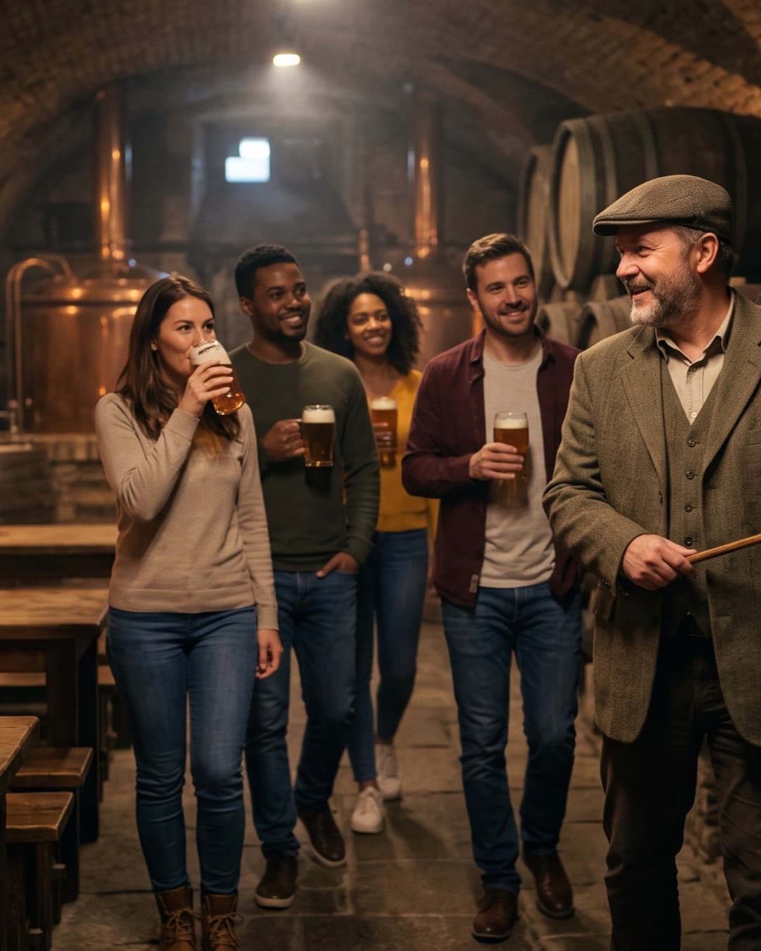 Gruppe mit Guide bei einem Bier in der Klosterbrauerei Strahov