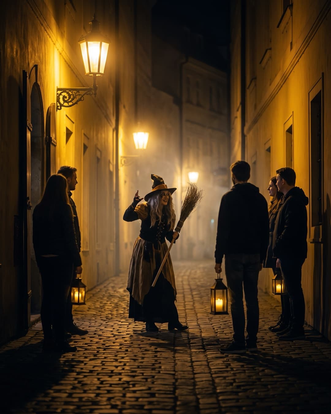 A witch with a broomstick